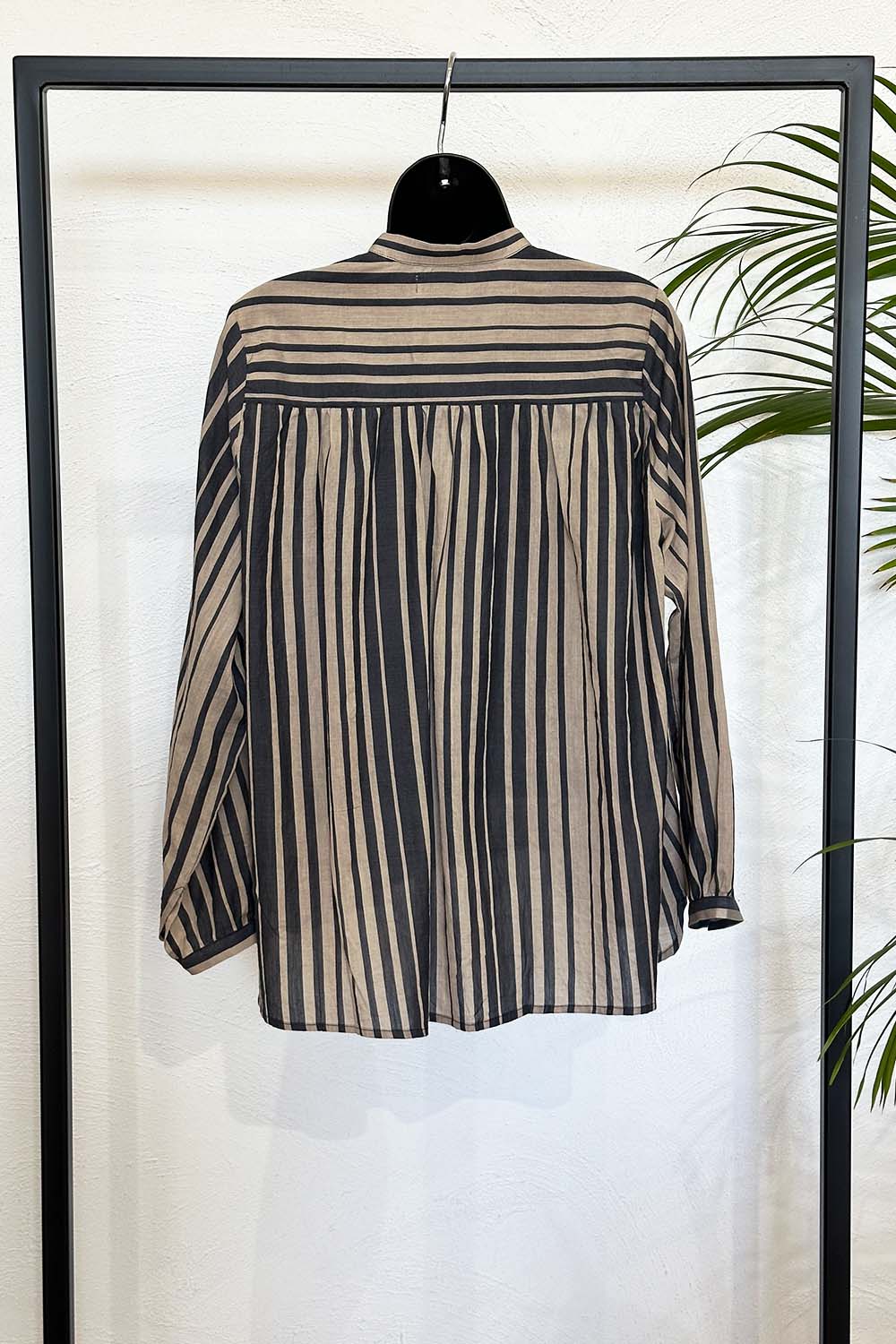 Cream Stripe Folk Petals Black Organic Cotton Blouse